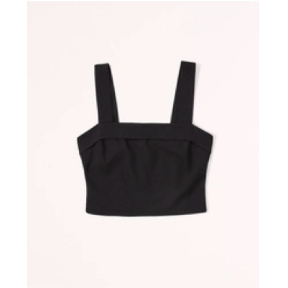 Abercrombie & Fitch Linen-Blend Foldover Set Top Black Size L